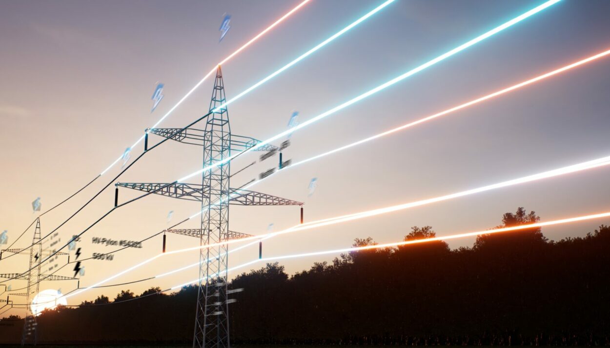 Δίκτυα ενέργειας, πυλώνες ηλεκτρικού ρεύματος υψηλής τάσης © freepik